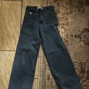 stradivarius Dark Blue Wide Leg Jeans with Front Patch Pockets